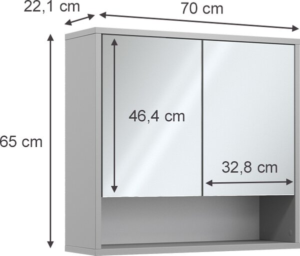 Koupelnová zrcadlová skříňka Vicco Eliza Šedá 70 x 65 cm se 2 dvířky, Model 40695