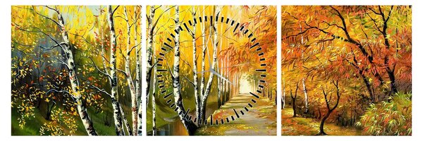 Obraz - Romantická alej podél vody, olejomalba (s hodinami) (90x30 cm)
