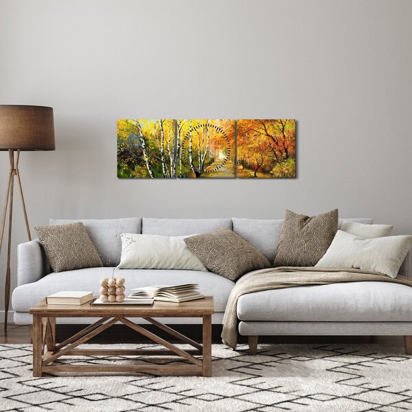 Obraz - Romantická alej podél vody, olejomalba (s hodinami) (90x30 cm)