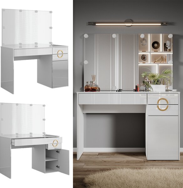 Toaletní stolek Vicco Adela Bílá 115 cm s LED osvětlením, Model 40858