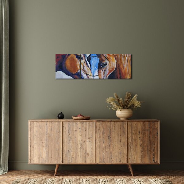 Obraz - Zamilovaní koně (s hodinami) (90x30 cm)