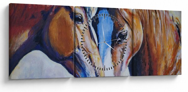 Obraz - Zamilovaní koně (s hodinami) (90x30 cm)