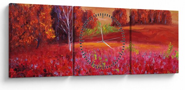 Obraz červené krajiny (s hodinami) (90x30 cm)