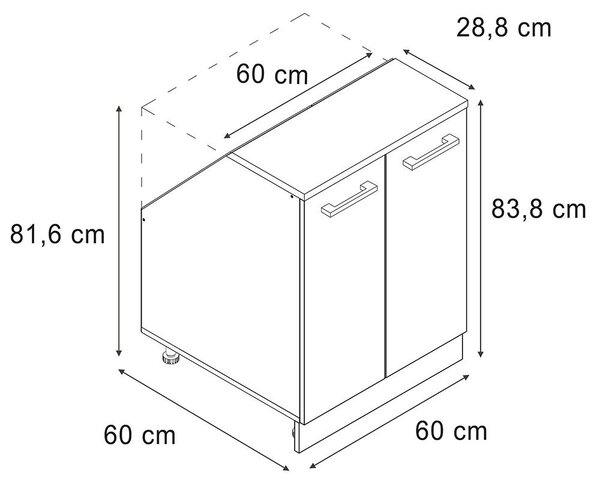 Kuchyňská skříňka pod šikmou střechu Vicco R-Line Černý beton 60 cm se 2 dveřmi, korpus skříně hloubka 60 cm, Model 60001