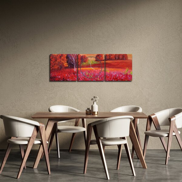 Obraz červené krajiny (s hodinami) (90x30 cm)