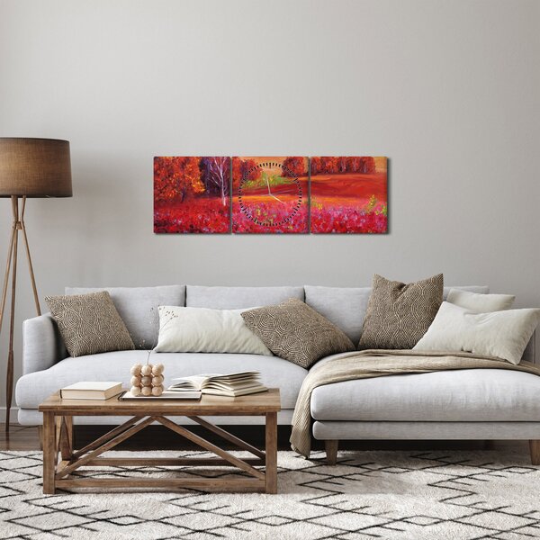 Obraz červené krajiny (s hodinami) (90x30 cm)