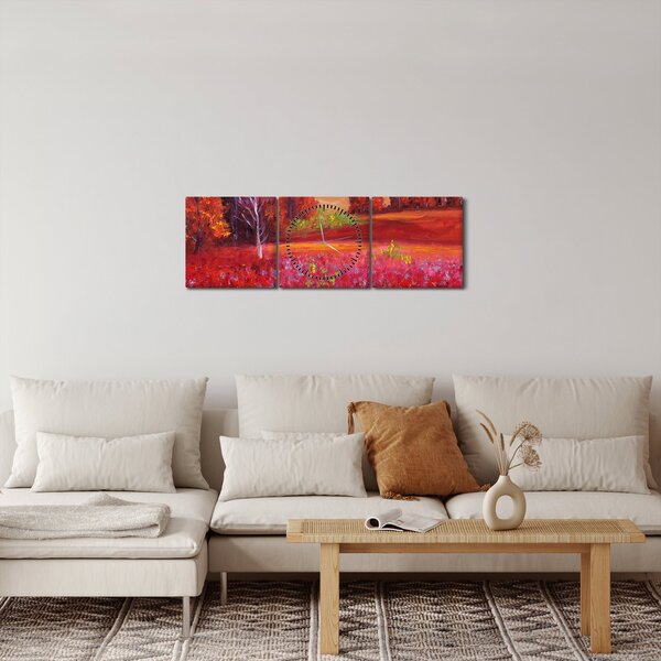 Obraz červené krajiny (s hodinami) (90x30 cm)