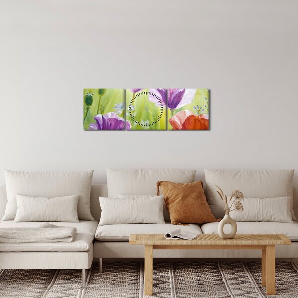 Obraz - Vlčí máky (s hodinami) (90x30 cm)