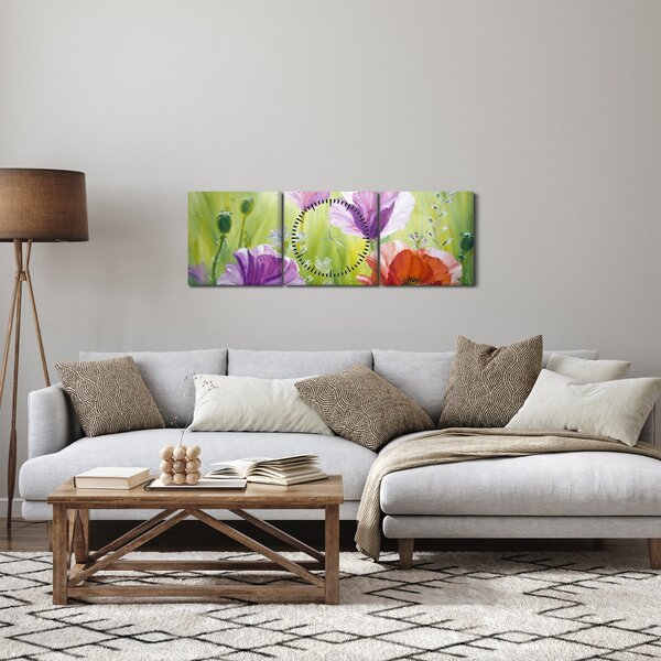 Obraz - Vlčí máky (s hodinami) (90x30 cm)