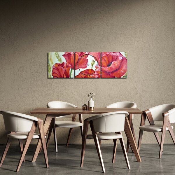 Obraz - Květy vlčích máků (s hodinami) (90x30 cm)