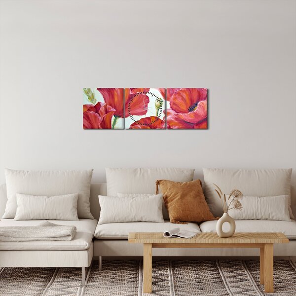 Obraz - Květy vlčích máků (s hodinami) (90x30 cm)