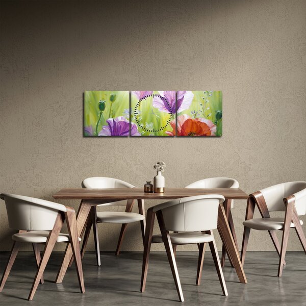 Obraz - Vlčí máky (s hodinami) (90x30 cm)