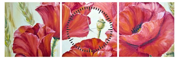 Obraz - Květy vlčích máků (s hodinami) (90x30 cm)