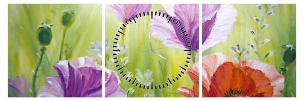 Obraz - Vlčí máky (s hodinami) (90x30 cm)