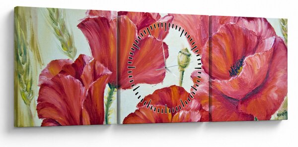 Obraz - Květy vlčích máků (s hodinami) (90x30 cm)