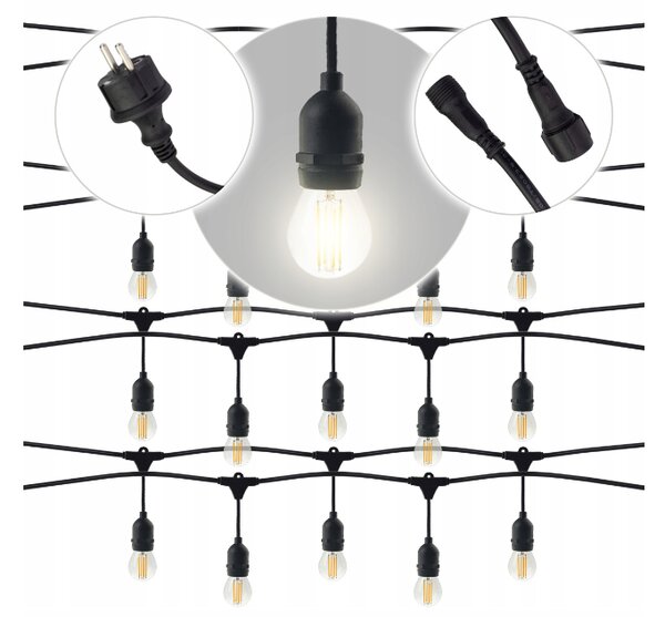 BERGE Zahradní girlanda 15m + 16x 1W LED žárovka