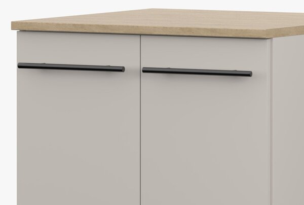 Spodní skříňka INEZ VI, kuchyň, dvoudveřová kuchyňská skříňka 60 cm, barva kašmír/kamenný dub, se dvěma křídlovými dvířky a černými kovovými úchytkami