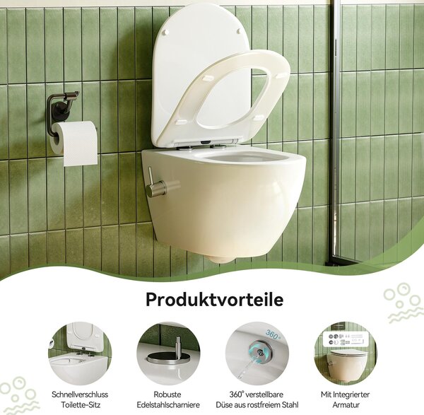 Kompletní předstěnový sprchový WC set - 82cm splachovací nádržka + závěsné WC Taharet s funkcí bidetu + obdélníková chromovaná deska HOROW