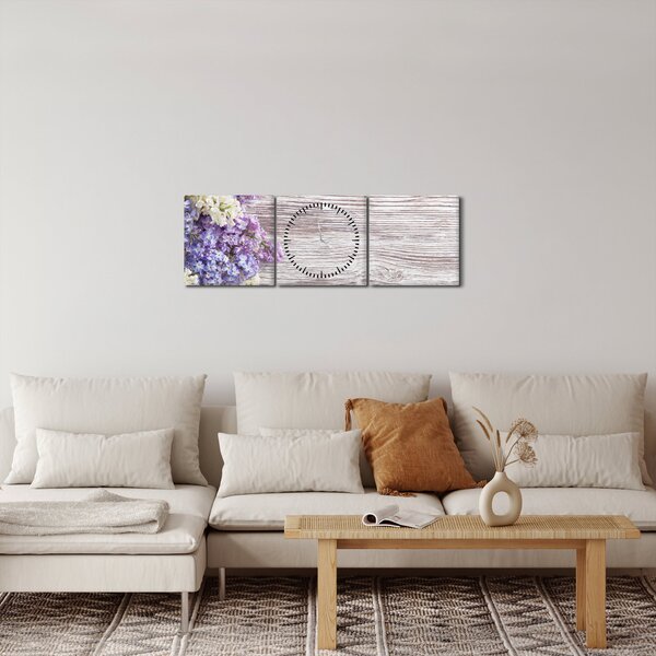 Obraz šeříků na dřevě (s hodinami) (90x30 cm)