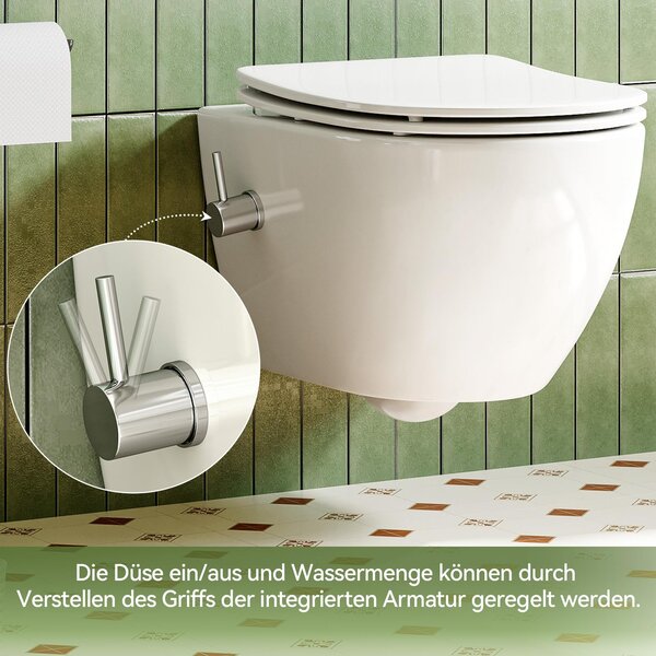 Kompletní předstěnový sprchový WC set - 82cm splachovací nádržka + závěsné WC Taharet s funkcí bidetu + obdélníková chromovaná deska HOROW