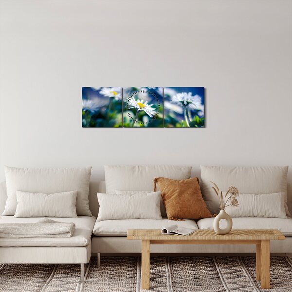 Obraz sedmikrásek (s hodinami) (90x30 cm)
