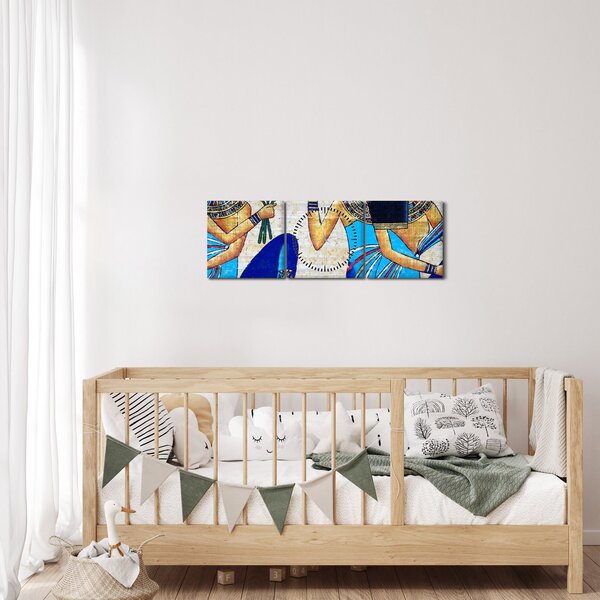 Obraz - Egyptské malby (s hodinami) (90x30 cm)