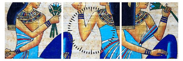 Obraz - Egyptské malby (s hodinami) (90x30 cm)