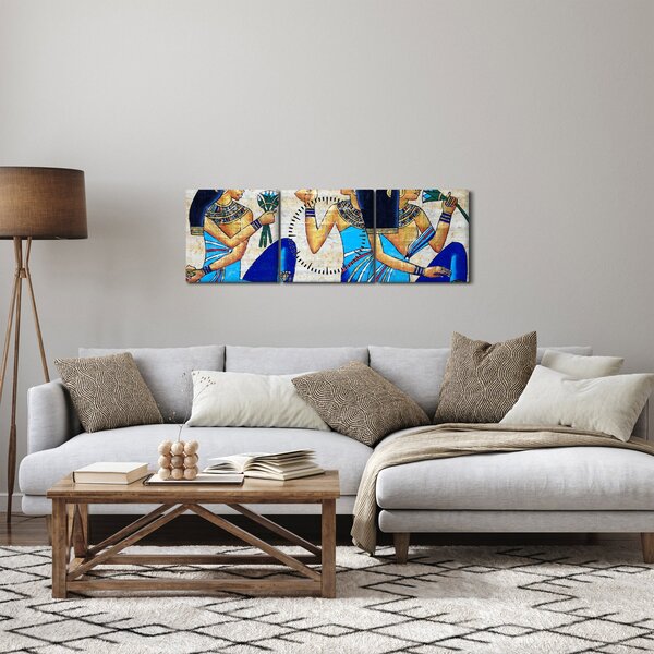 Obraz - Egyptské malby (s hodinami) (90x30 cm)