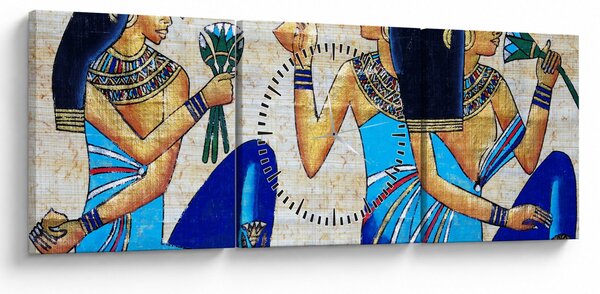 Obraz - Egyptské malby (s hodinami) (90x30 cm)