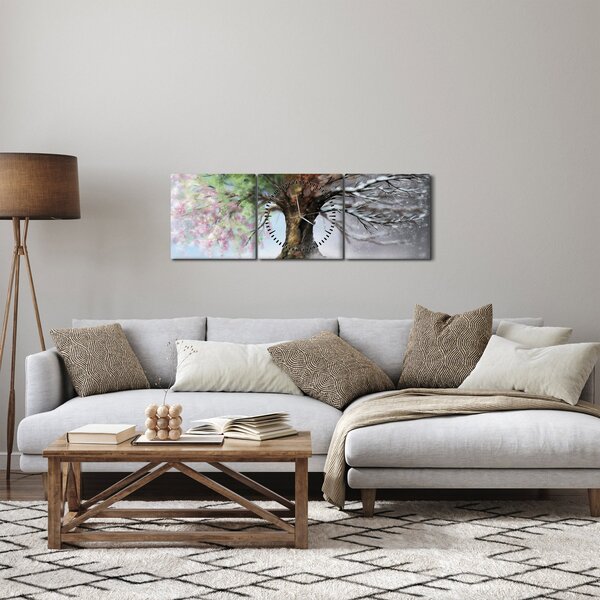 Obraz - Strom čtyř ročních období (s hodinami) (90x30 cm)