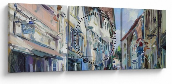 Obraz - Ulička starého města, akrylová malba (s hodinami) (90x30 cm)