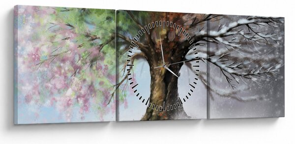 Obraz - Strom čtyř ročních období (s hodinami) (90x30 cm)