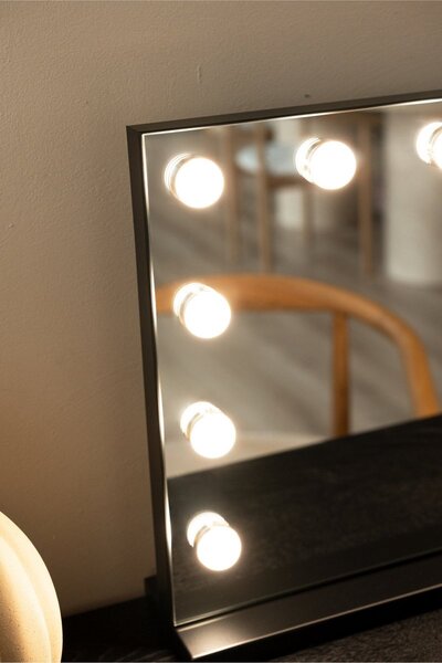 SensaHome Vanity Mirror Pro - hollywoodské kosmetické zrcadlo s 12 stmívatelnými LED světly, 3 režimy osvětlení, 60 x 40 cm - černé