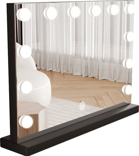 SensaHome Vanity Mirror Pro - hollywoodské kosmetické zrcadlo s 12 stmívatelnými LED světly, 3 režimy osvětlení, 60 x 40 cm - černé