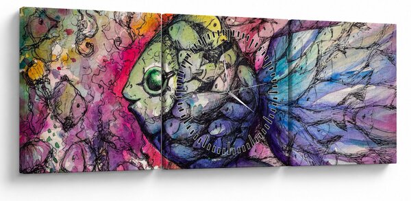 Obraz - Barevná rybička (s hodinami) (90x30 cm)