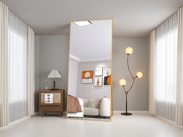 Obdélníkové kosmetické zrcadlo z tvrzeného skla, zlatý hliníkový rám, 1800x800 mm, moderní, elegantní design