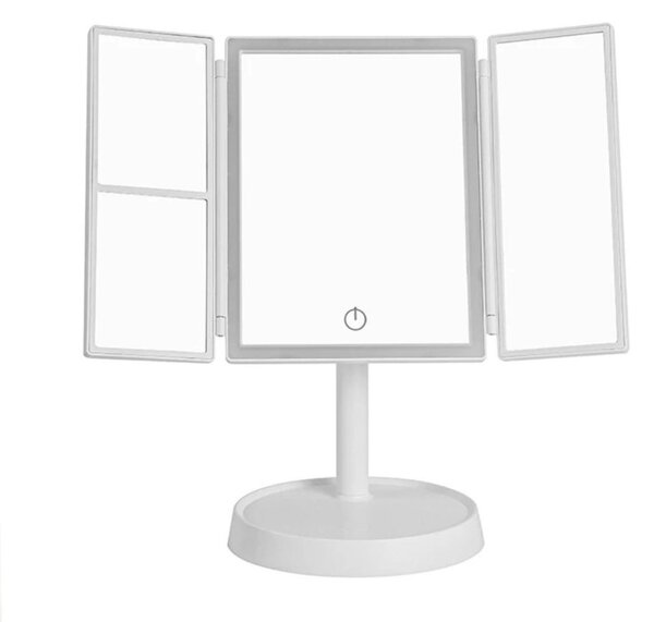 Skládací LED zrcátko na líčení, kompaktní kosmetické zrcátko se 3 barvami světla