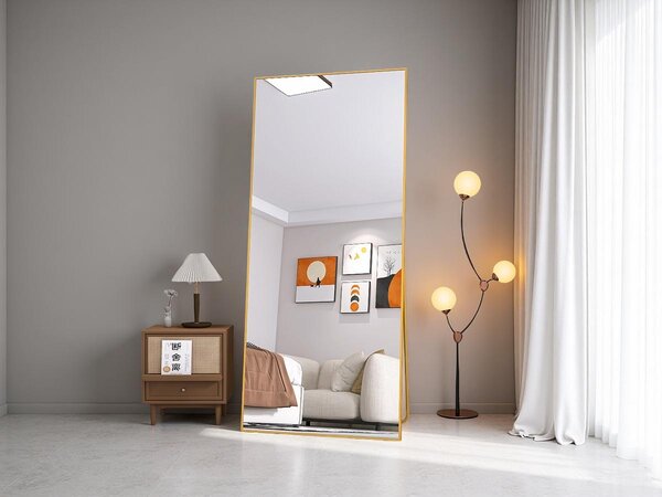Obdélníkové kosmetické zrcadlo z tvrzeného skla, zlatý hliníkový rám, 1800x800 mm, moderní, elegantní design