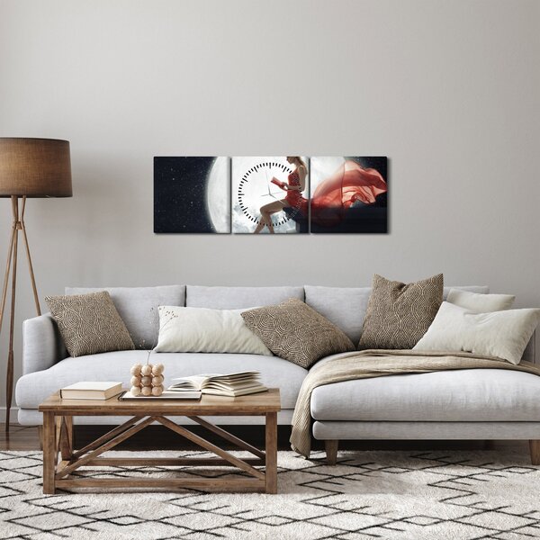 Obraz - Žena za svitu měsíce (s hodinami) (90x30 cm)