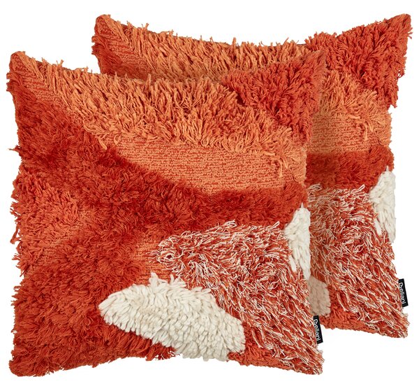 Sada 2 dekorativních polštářů SAGENIA Bavlna 45 x 45 cm Oranžová Abstraktní vzor