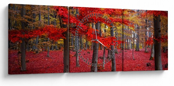 Obraz - Červený les (s hodinami) (90x30 cm)