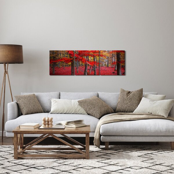 Obraz - Červený les (s hodinami) (90x30 cm)