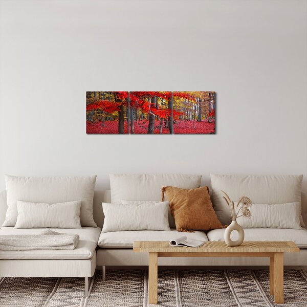 Obraz - Červený les (s hodinami) (90x30 cm)