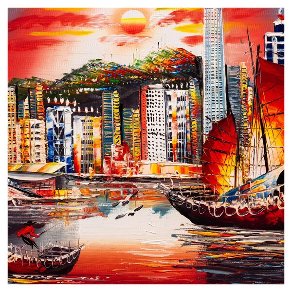 Obraz - Victoria Harbor, Hong Kong, olejomalba (30x30 cm)