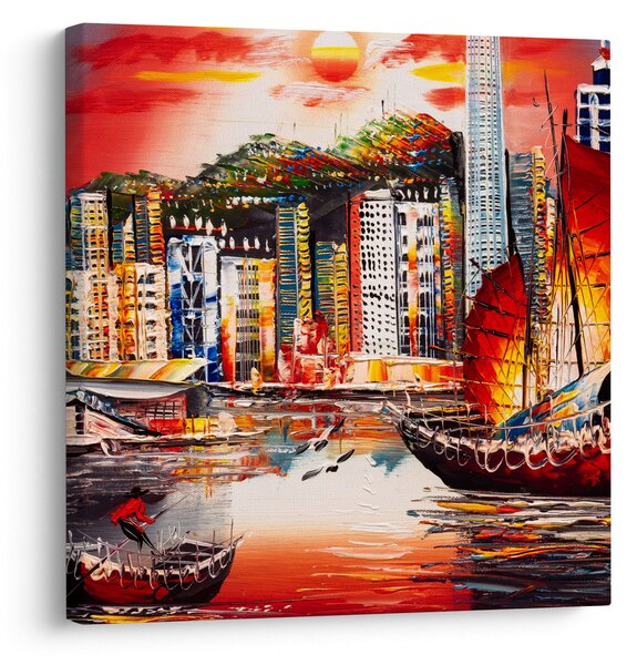 Obraz - Victoria Harbor, Hong Kong, olejomalba (30x30 cm)