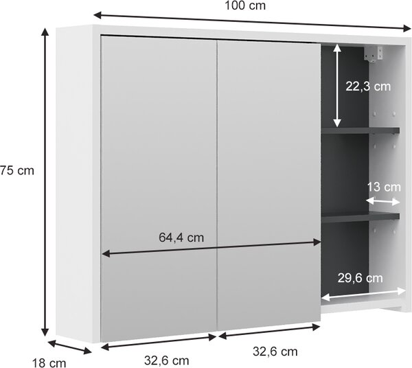 Koupelnová zrcadlová skříňka Vicco Viola Bílá/antracitová 100 x 75 cm, Model 33910
