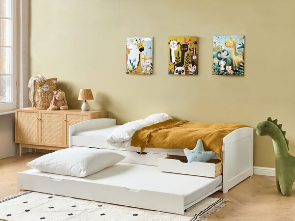 Rozkládací postel Borovicové dřevo PETIVILLE 90 x 200 cm Bílá