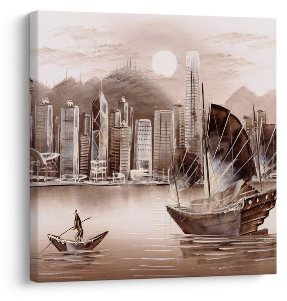 Obraz - Victoria Harbor, Hong Kong, sépiový efekt (30x30 cm)