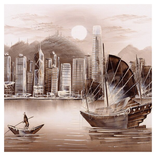 Obraz - Victoria Harbor, Hong Kong, sépiový efekt (30x30 cm)