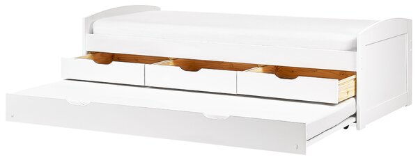 Rozkládací postel Borovicové dřevo PETIVILLE 90 x 200 cm Bílá